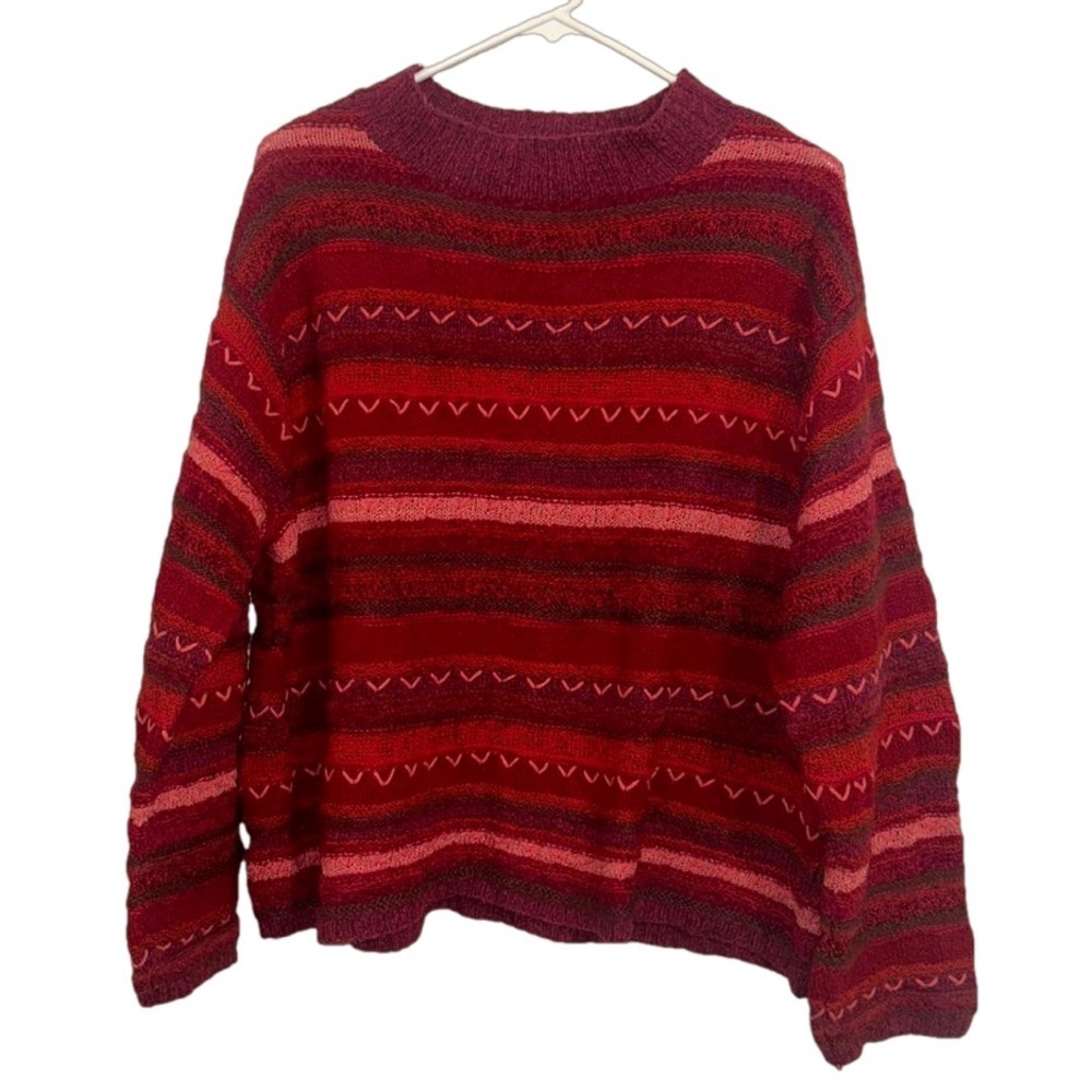 J Jill Handknit Silk Wool cropped Sweater Long Sleeves Mock Neck XL